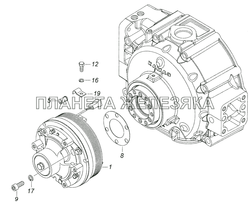 740.50-1317005 Установка электромагнитной муфты КамАЗ-6522 (Euro-2, 3)